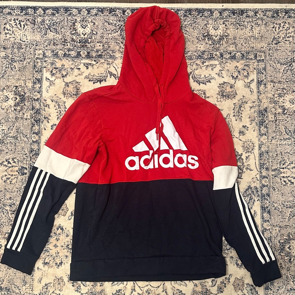 Men’s Adidas Tri-Color Hoodie in Red, Black, and White Size L